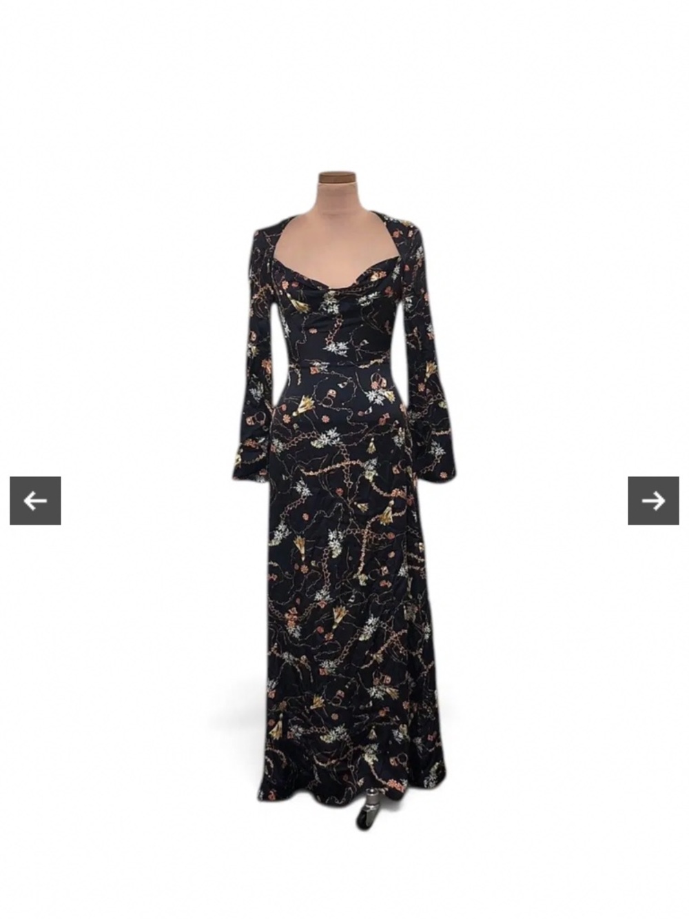 Fame & Partners Cera Maxi Dress Black Floral Chain Print Size 4